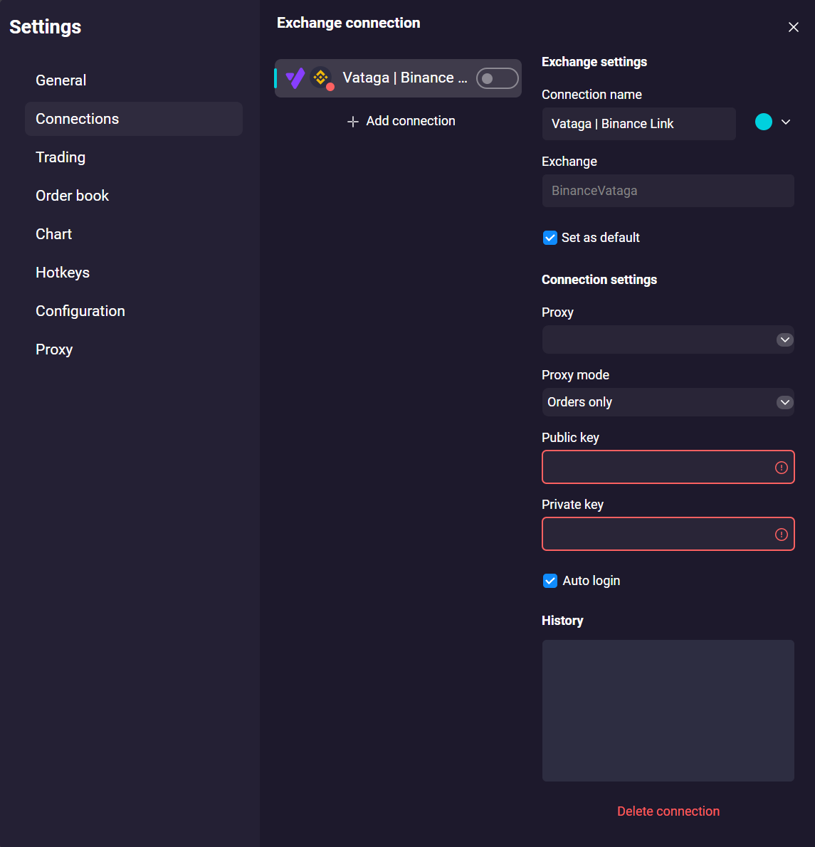connection settings
