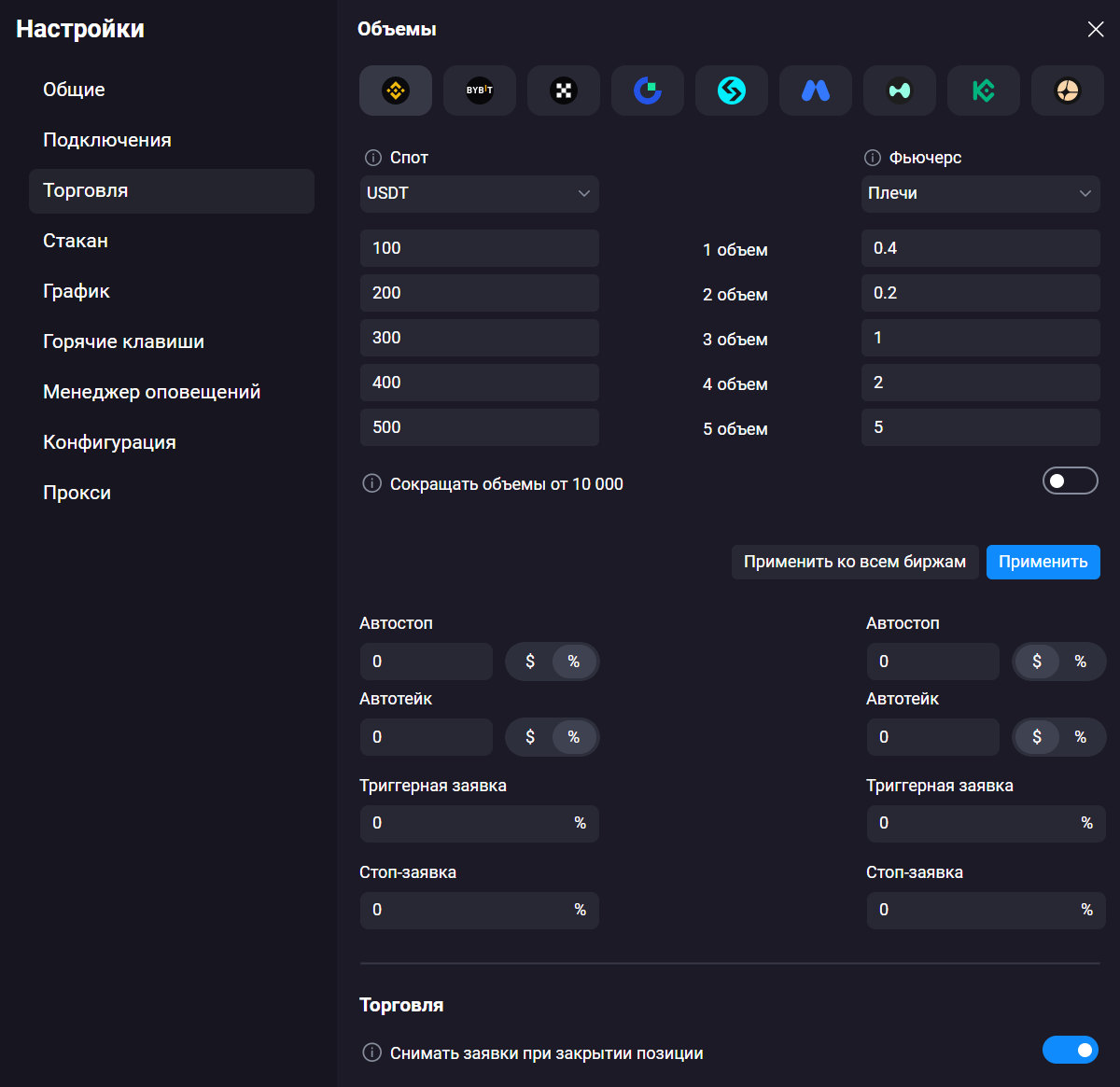 Вкладка Торговля trading_settings_window_v2